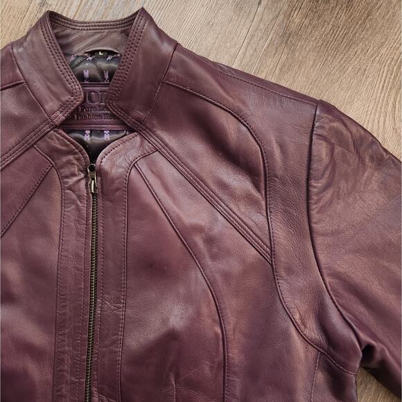 Noora Women's Vintage Lambskin Moto Jacket Eggplant Size L - Picture 8 of 10